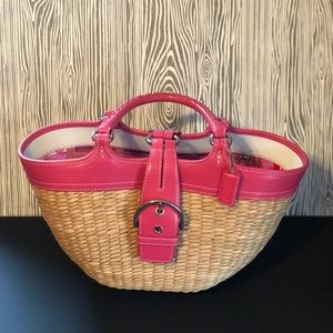 Coach woven basket tote purse